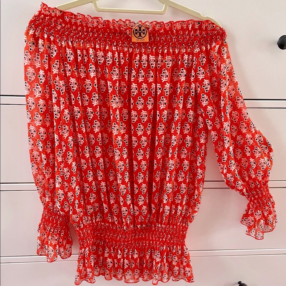 Tory Burch Smocked off Shoulder Blouse